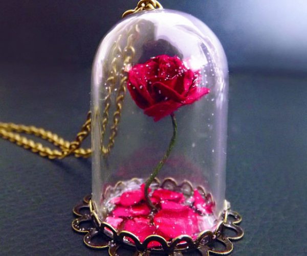 Beauty & The Beast Rose Vial Necklace