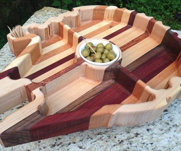 Wood Carved Millennium Falcon Platter