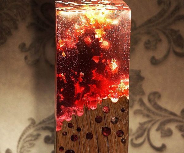 Blazing Fire Acrylic Glass/Wood Lamp