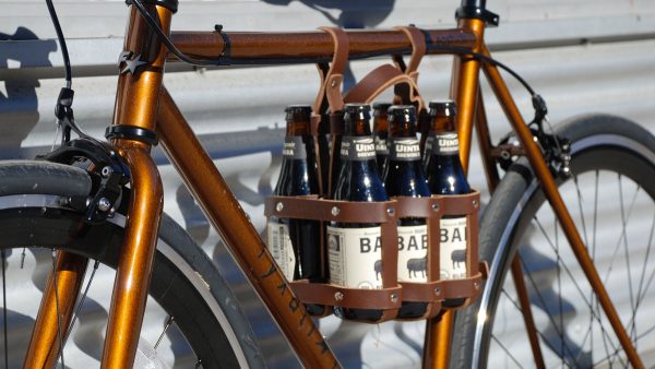 Bike-Mounted Leather Beer Caddy