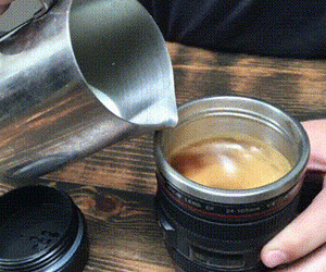 Self-Stirring Camera Lens Coffee Mug